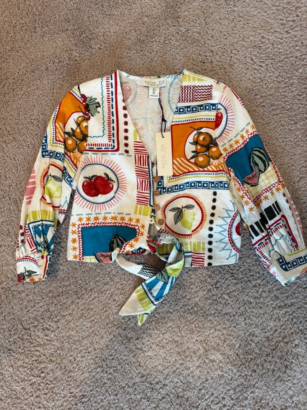 NWT Rachel Zoe Fruit Print Tie Front Blouse Size S